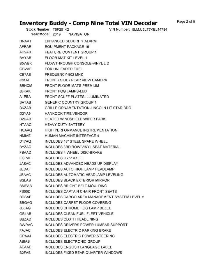 NAVIGATOR 2019 Transmission Shift 934416