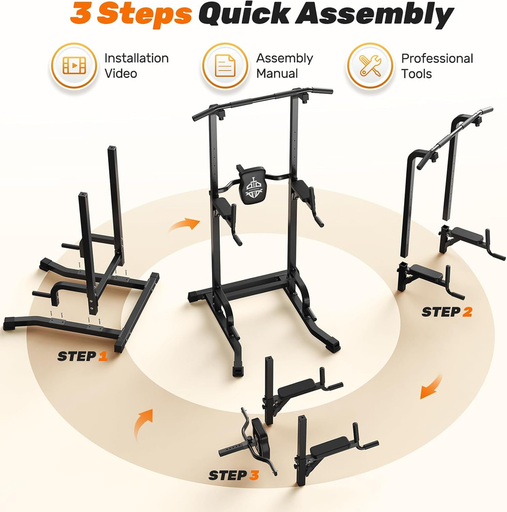 Power Tower Pull Up Dip Station Adjustable Height Home Gym Strength Trainer