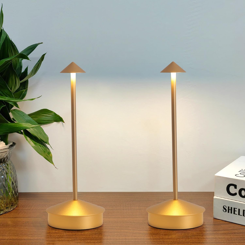 Gold 2-Pack Rechargeable LED Table Lamps, Waterproof & Dimmable, 6000mAh