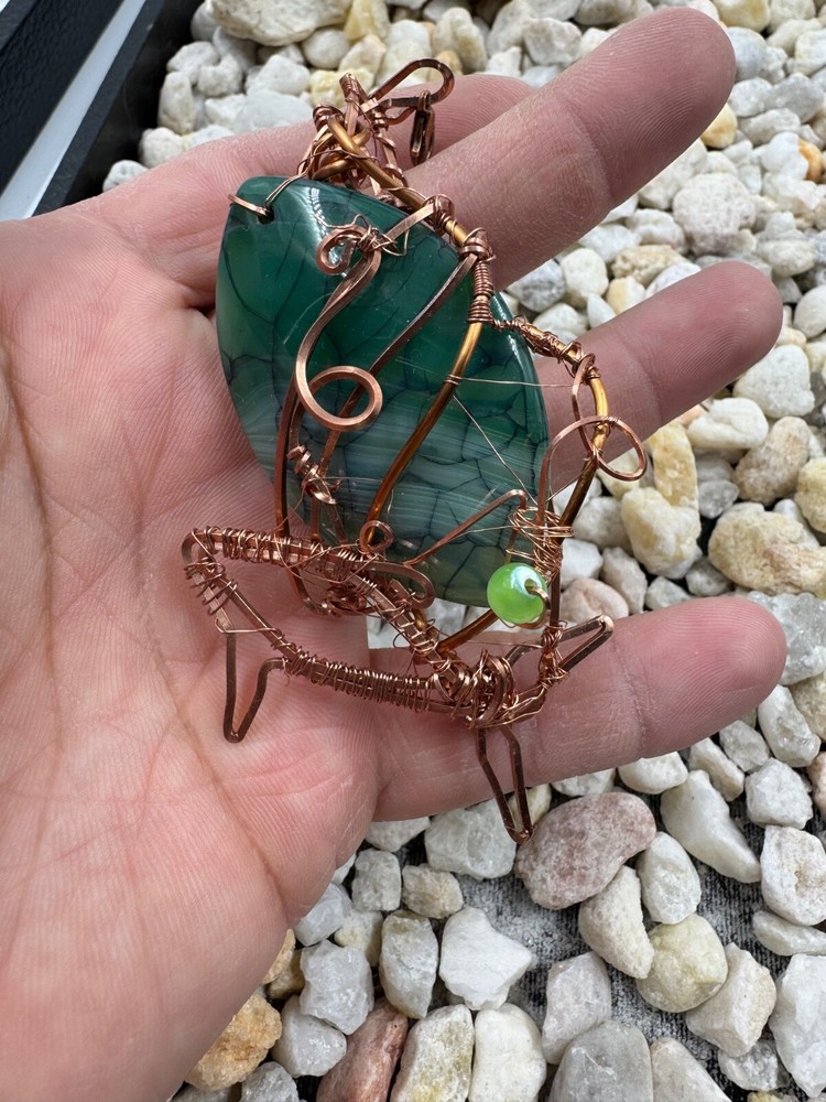 Handmade Wire Wrapped Agate Pendant - Green