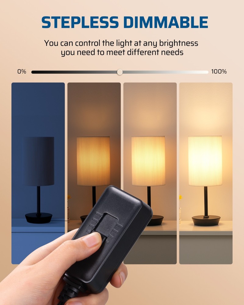 Plug in Light Dimmer for Table Lamp Bedside LED Bulbs Slide Control Switch