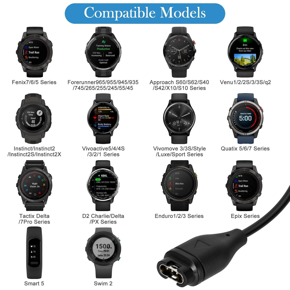 Charger USB-C Cable for Garmin Watch Replacement (1M, 2 Pack)