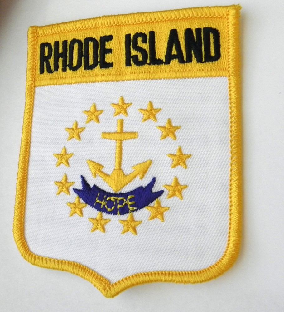 RHODE ISLAND US STATE EMBROIDERED SHIELD PATCH 2 X 3 INCHES IRON ON