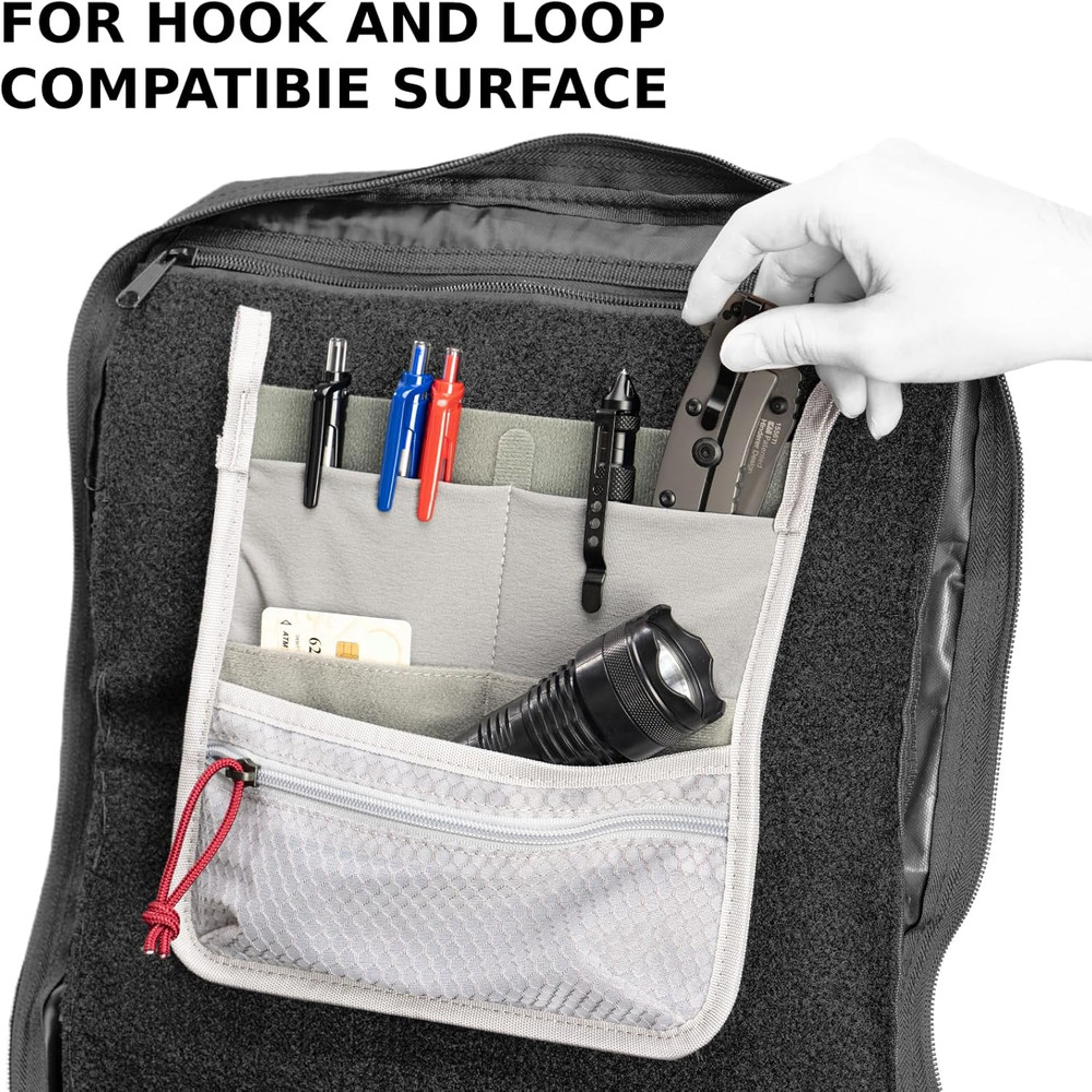 Multi Pocket Admin Organizer for Backpack, Hook and Loop Pouch Mesh Zipper Pouch