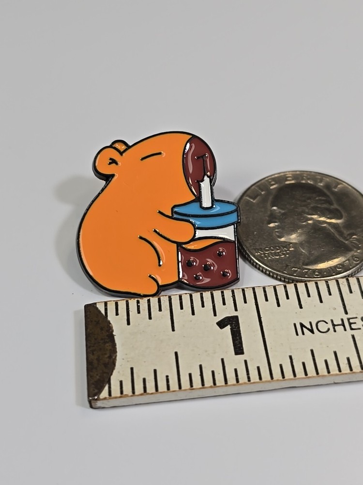 Capybara Drinking Through a Straw Lapel Pin Whimsical