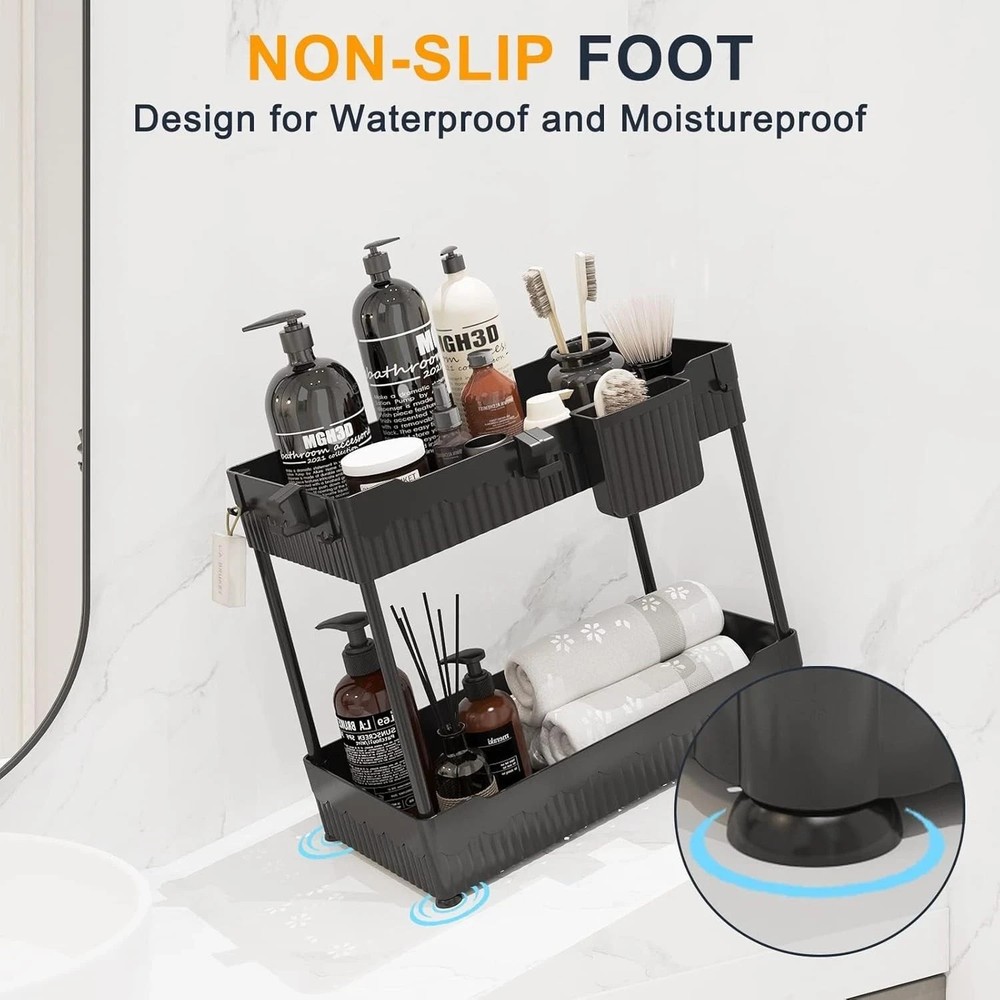 2 Pack Under Sink Organizer 2 Tier Sliding Drawer Storage Rack Kitchen Bath