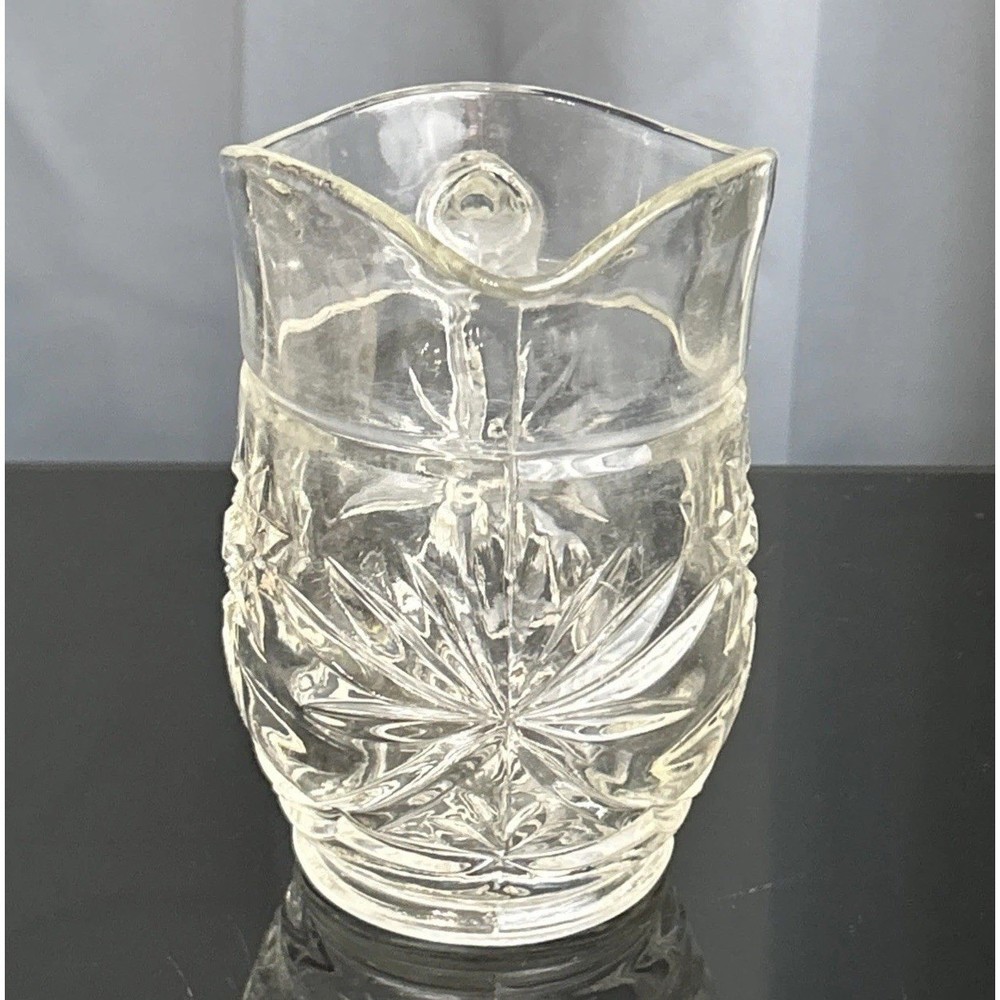 Anchor Hocking Clear Glass Pitcher Starburst Pattern Handle Spout Small Server