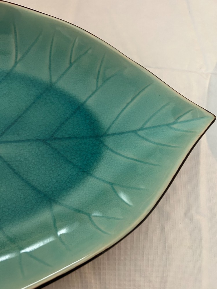 Large - Blue/Green Ceramic Leaf Platter - 16.75" x 10"
