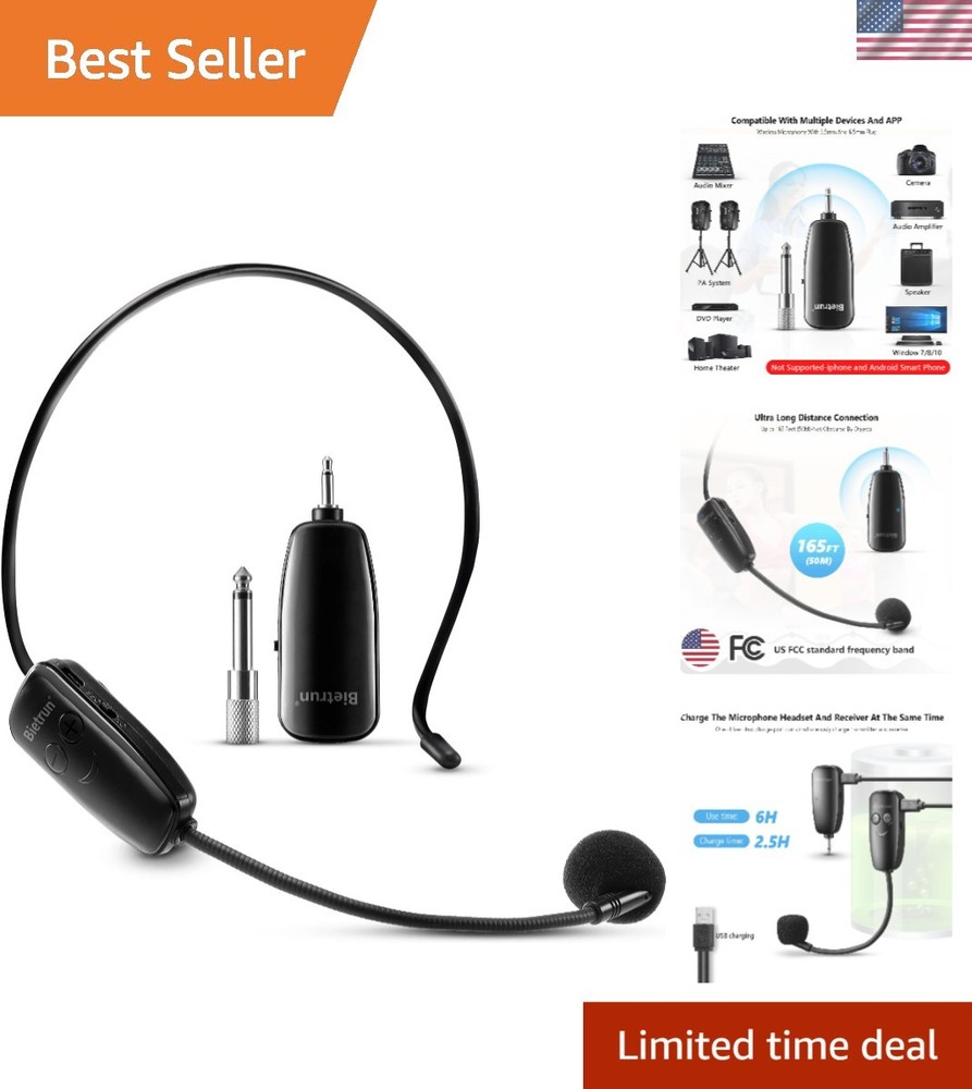 UHF Wireless Microphone Headset System - 160ft Range for Clear Audio Performance