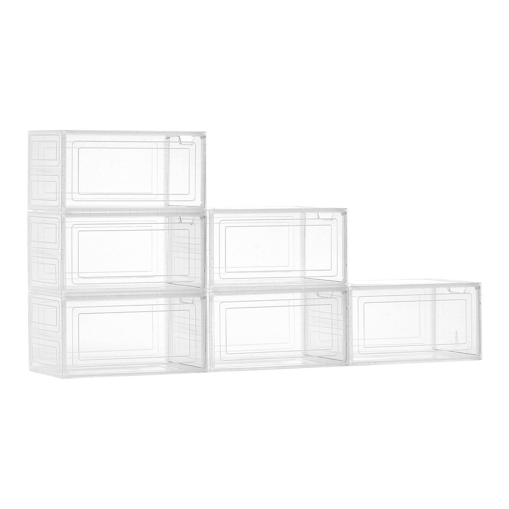 [New]Shoe Storage Boxes, 6 Pack Clear Stackable Shoe Boxes Storage Organizers wi