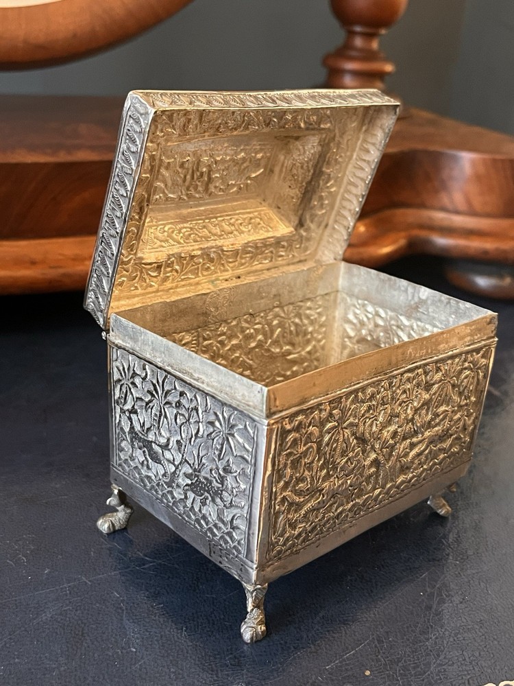 Antique Anglo Indian Unmarked Silver Tea Caddy