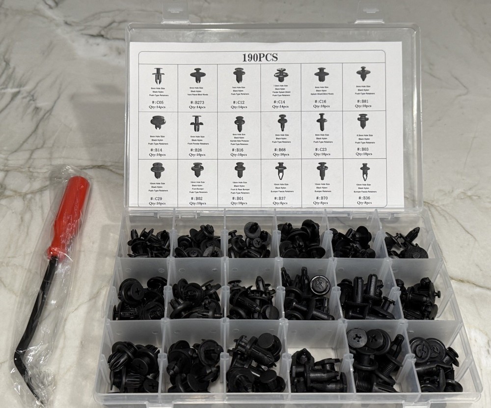 190 Pcs Car Retainer Clips & Fastener Remover Tool & storage box