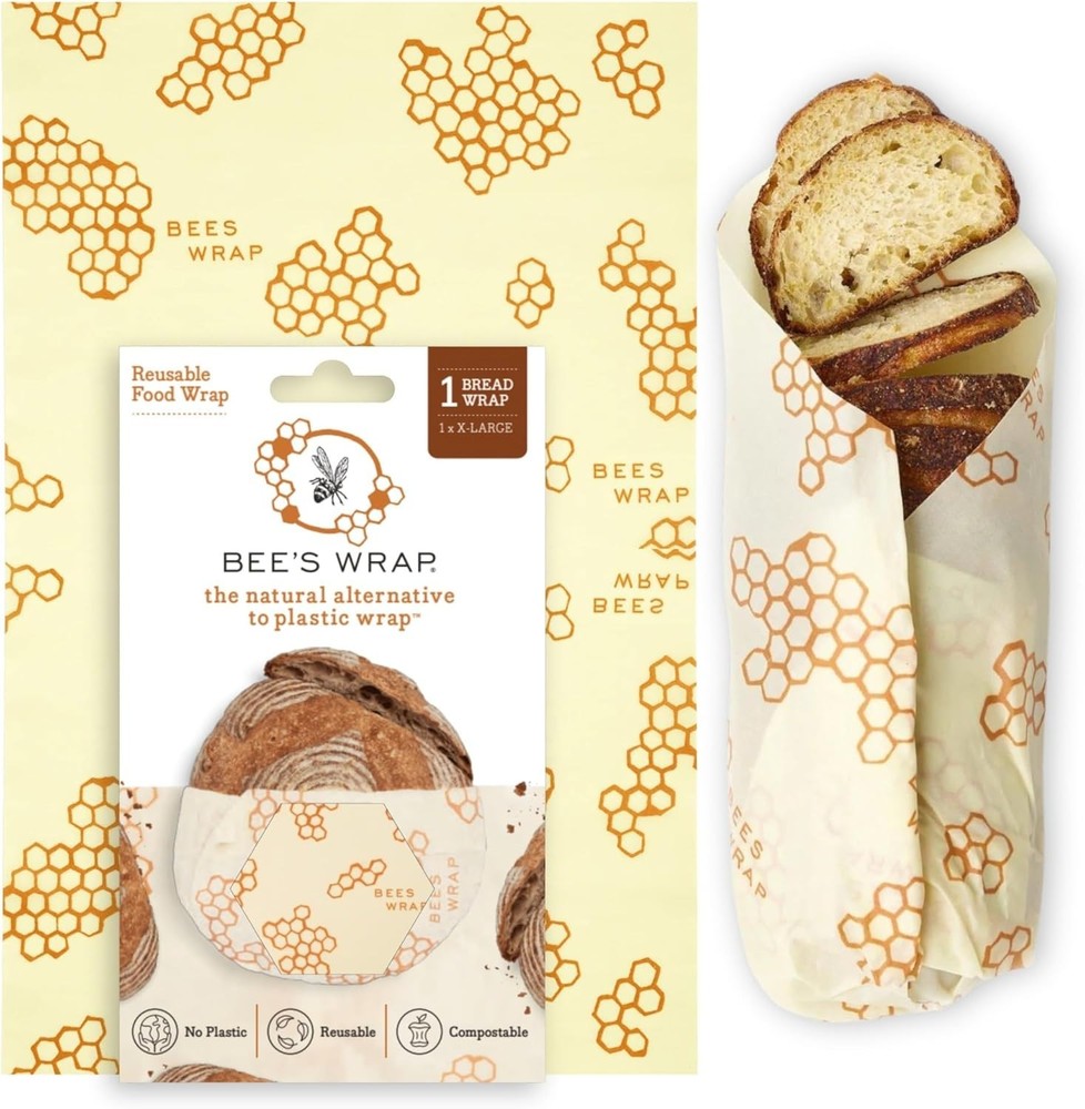 17" Reusable Beeswax Wrap for Bread - Honeycomb Print, Zero Waste Solution
