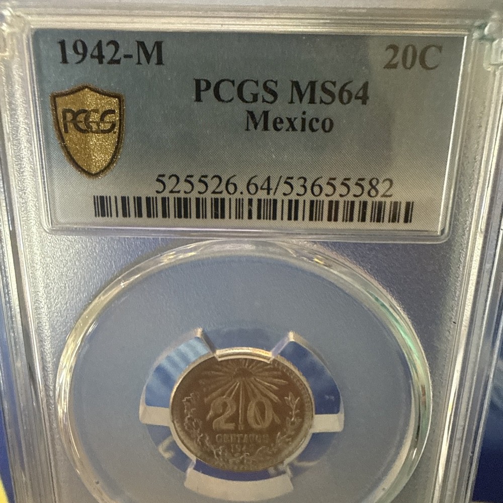 1942-M PCGS MS64 Mexico Silver 20 Centavos