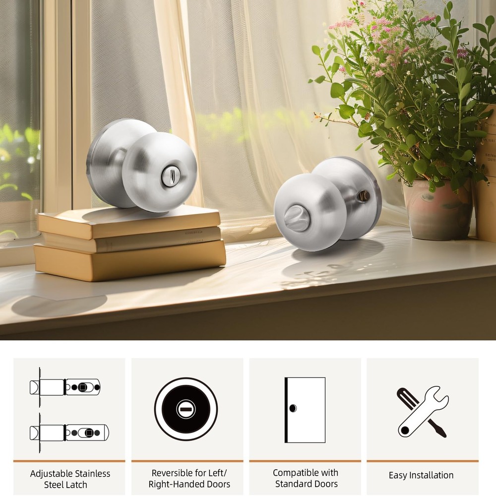 GOBEKOR Brushed Nickel Door Knobs Privacy Door Knobs Interior for Bedroom Bat...