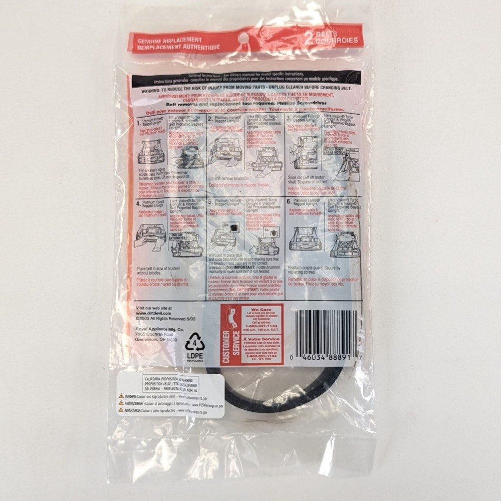 2 Dirt Devil Style 12 Vacuum Belts Genuine Replacement Platinum Force Vision