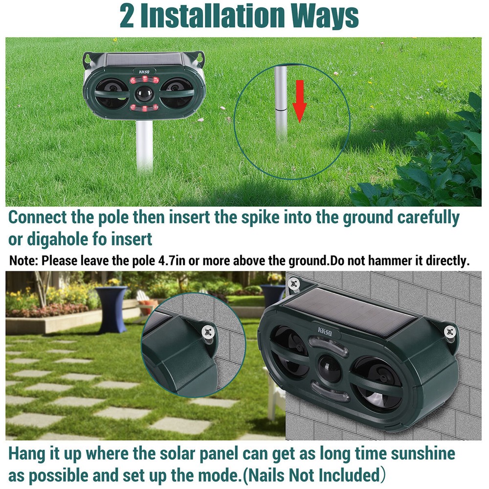 Solar Ultrasonic Bird Repellers Pest Control Scarer Deterrent Fox Motion Sensor