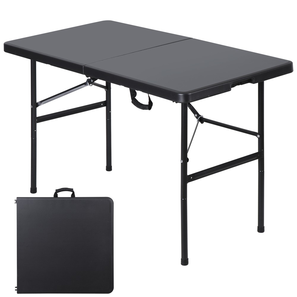 4ft Portable Folding Square Plastic Dining Table Fold-in-Half Outdoor Black