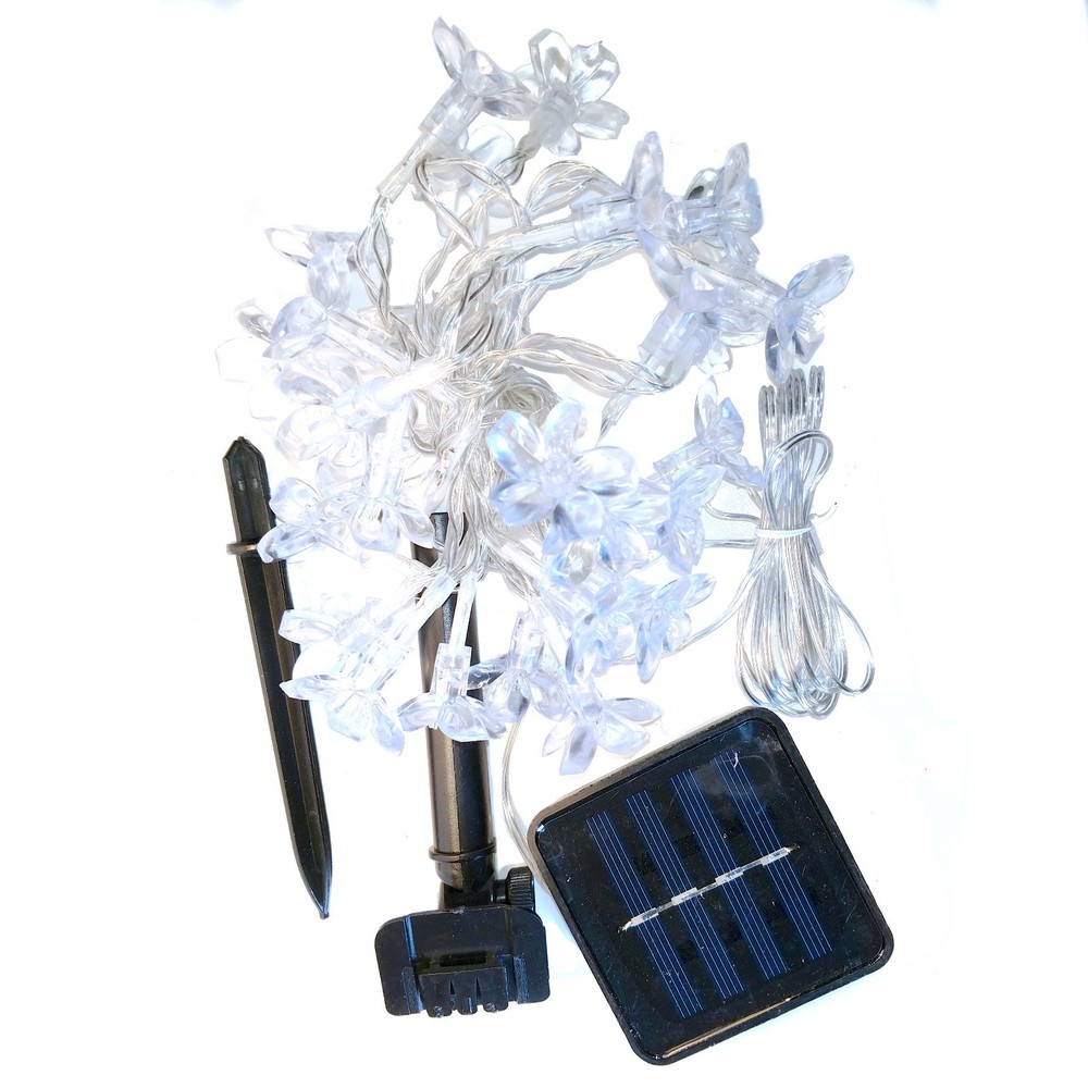 Solar Powered Peach Blossom String Lights - 30 LED Multi Colored, 8 Modes