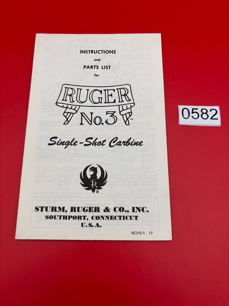 Ruger Number 3 1977 Manual #0582