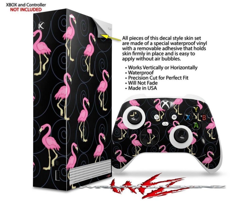 Skins XBOX Series S Console Controller Flamingos on Black