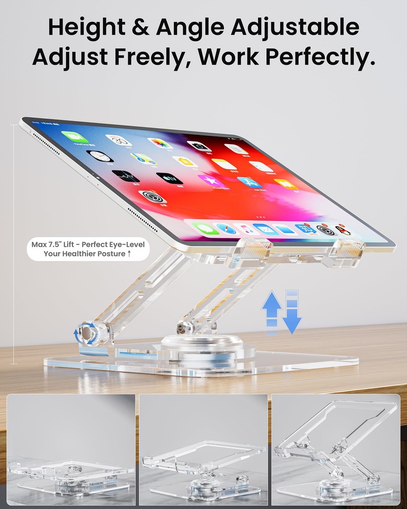 YoFeW Laptop Stand for Desk - Adjustable, Foldable Clear Acrylic Riser with 360°