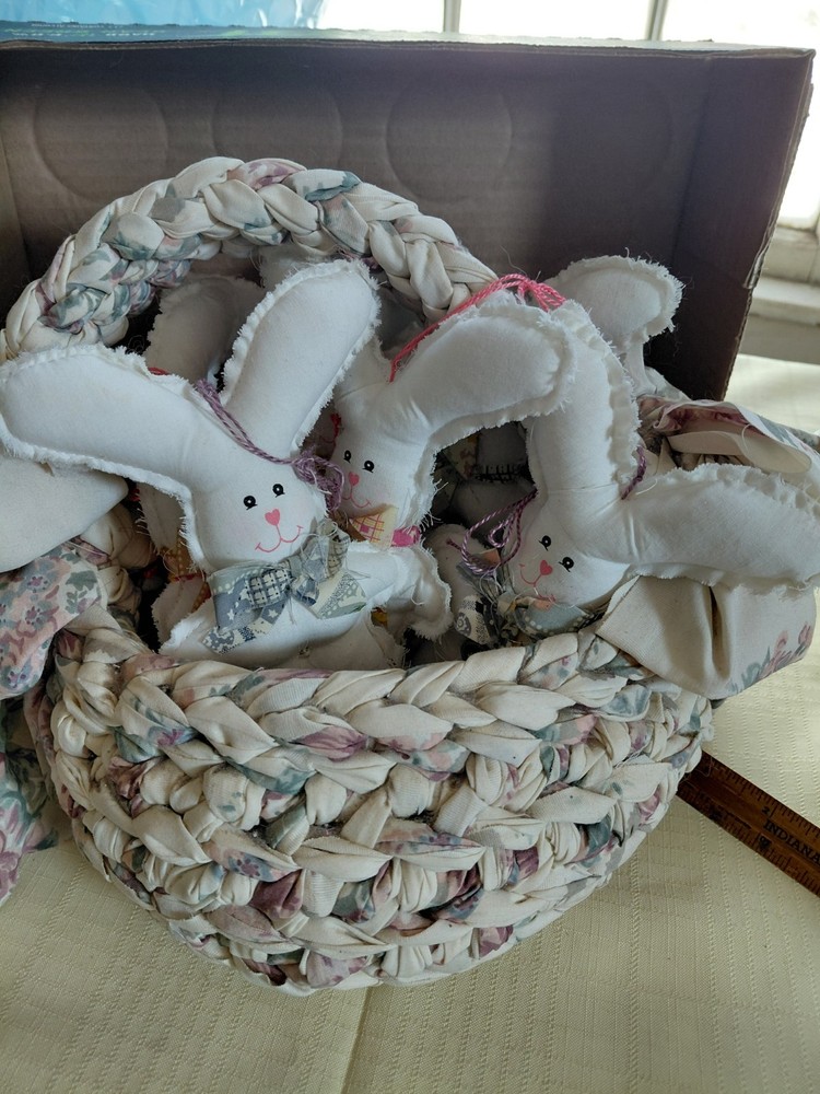 Handmade Fabric Easter Basket With Fabric Bunnies