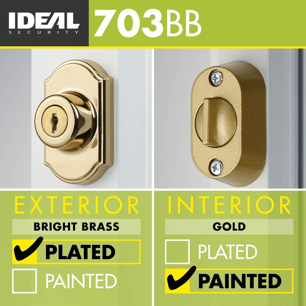 Ideal Security Model 703 Keyed Deadbolt for Storm and Screen Doors, Bright Brass