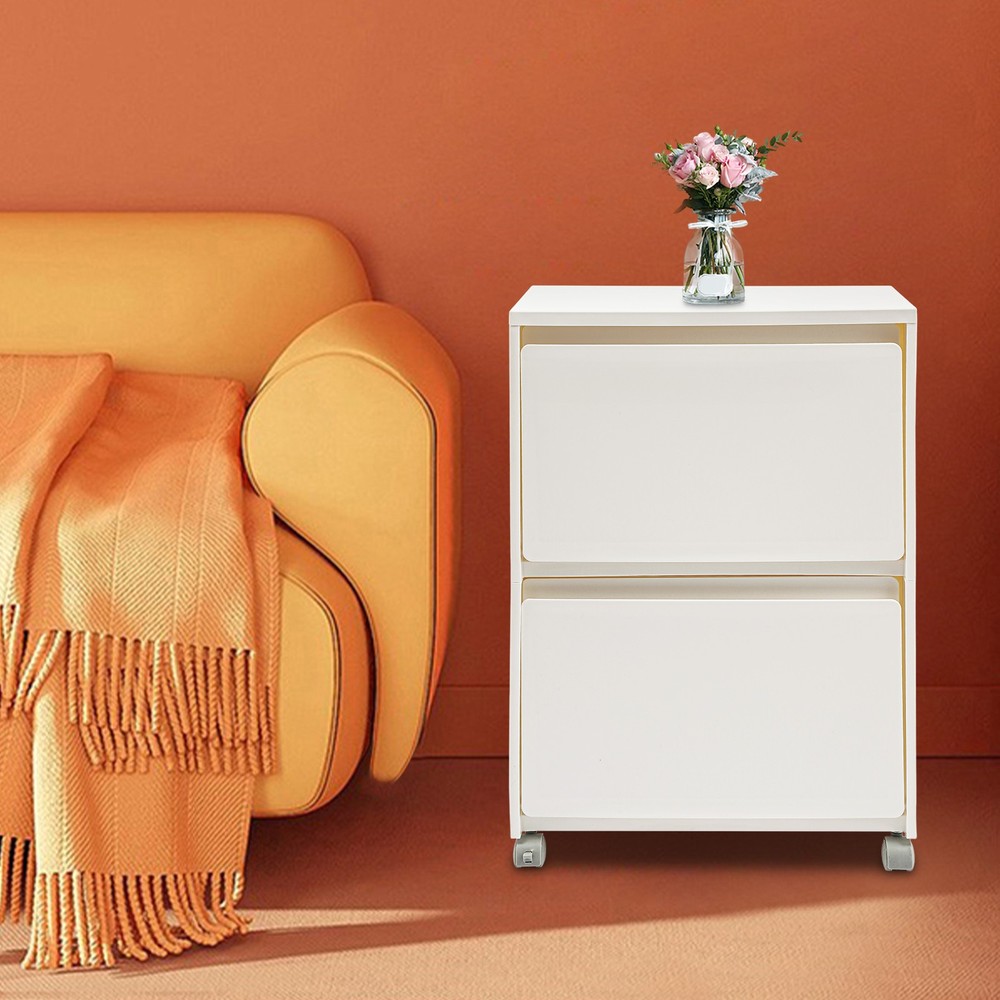 PP Cabinet 2-Tier Rolling Storage Cabinet Mobile Organizer White