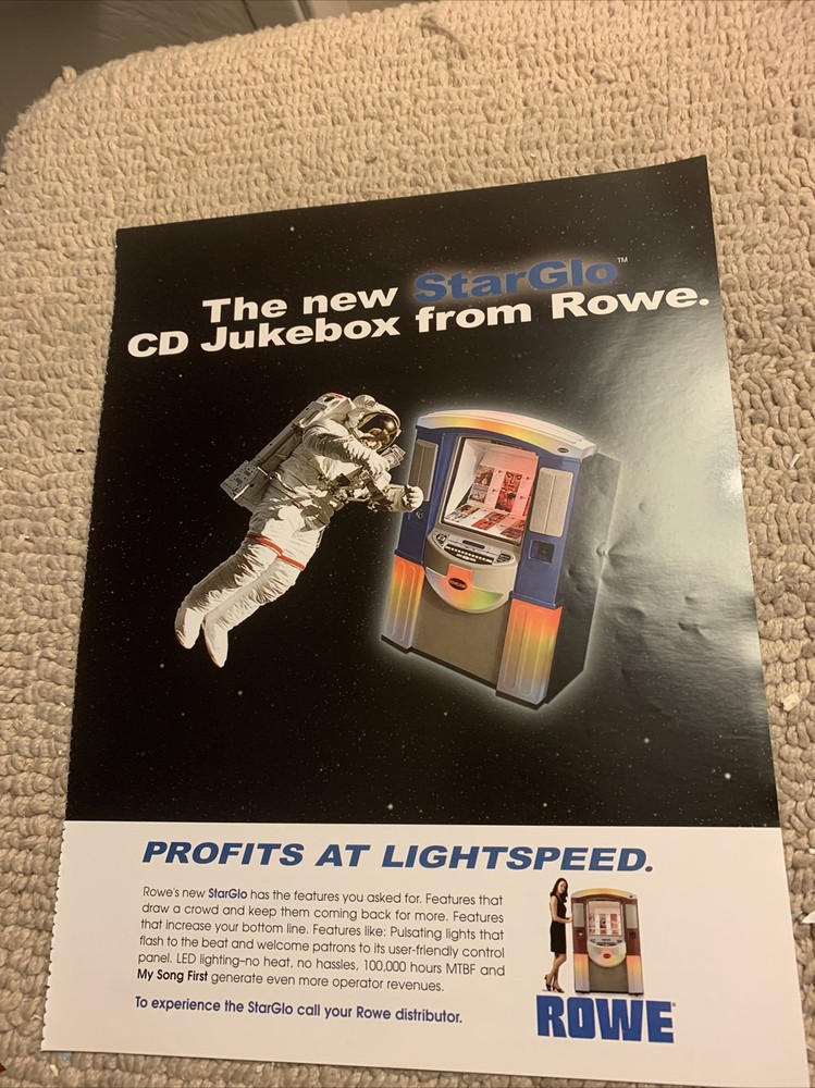 original ROWE JUKEBOX phonograph Starglo Lightspeed CD AD FLYER