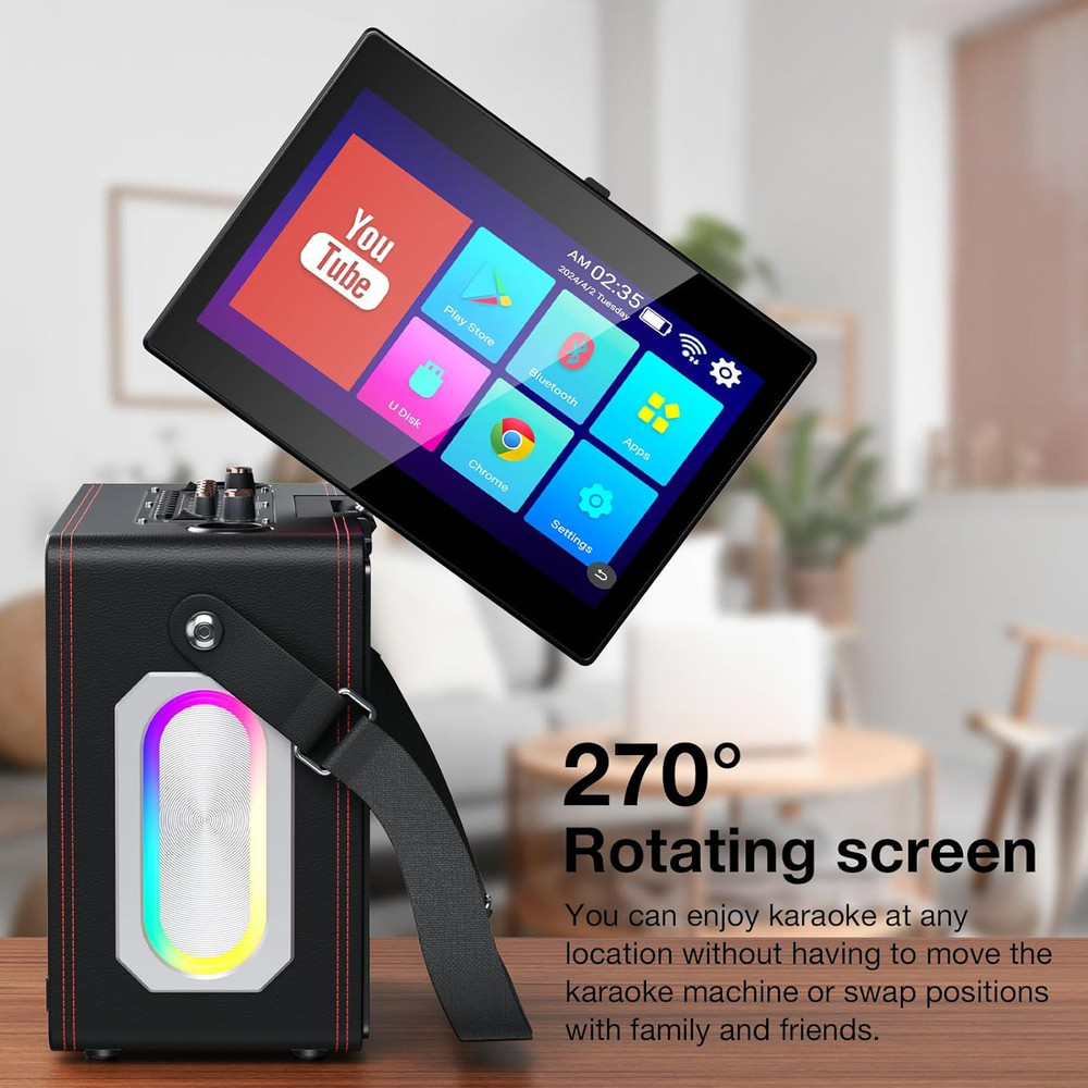Smart Karaoke Machine with 14" Touch Screen, Bluetooth Speaker & 2 Mics