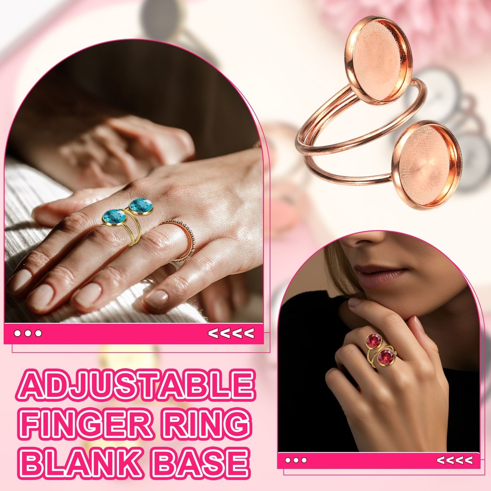 Ring Blank, 20 Pcs Adjustable Finger Ring Blank Base 12mm, Gold