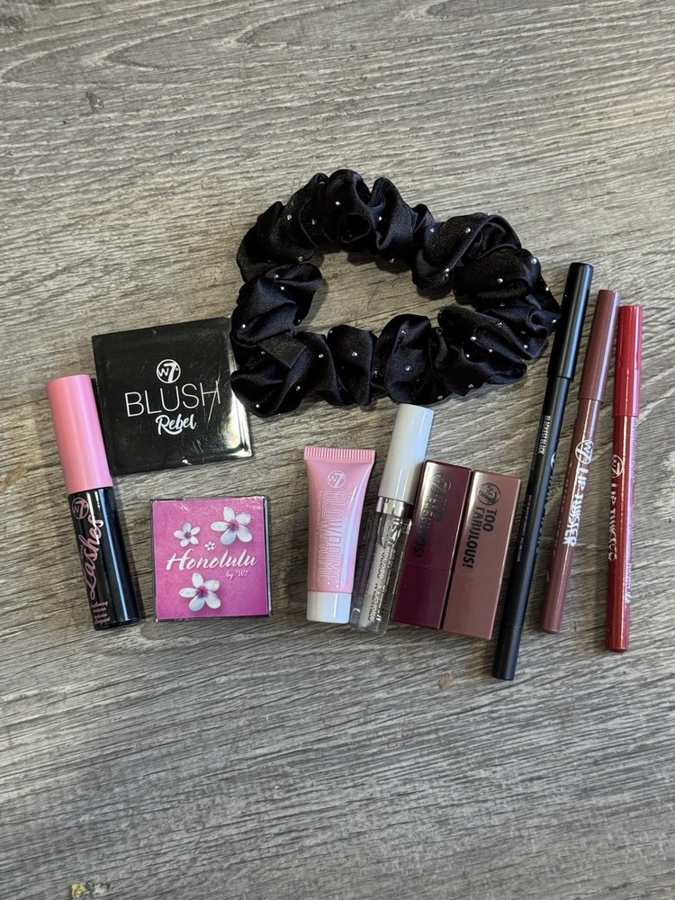 W7 Assorted Goods. Lip Liners, Gloss, Blush, Lashes, Etc… 11 Pieces Total