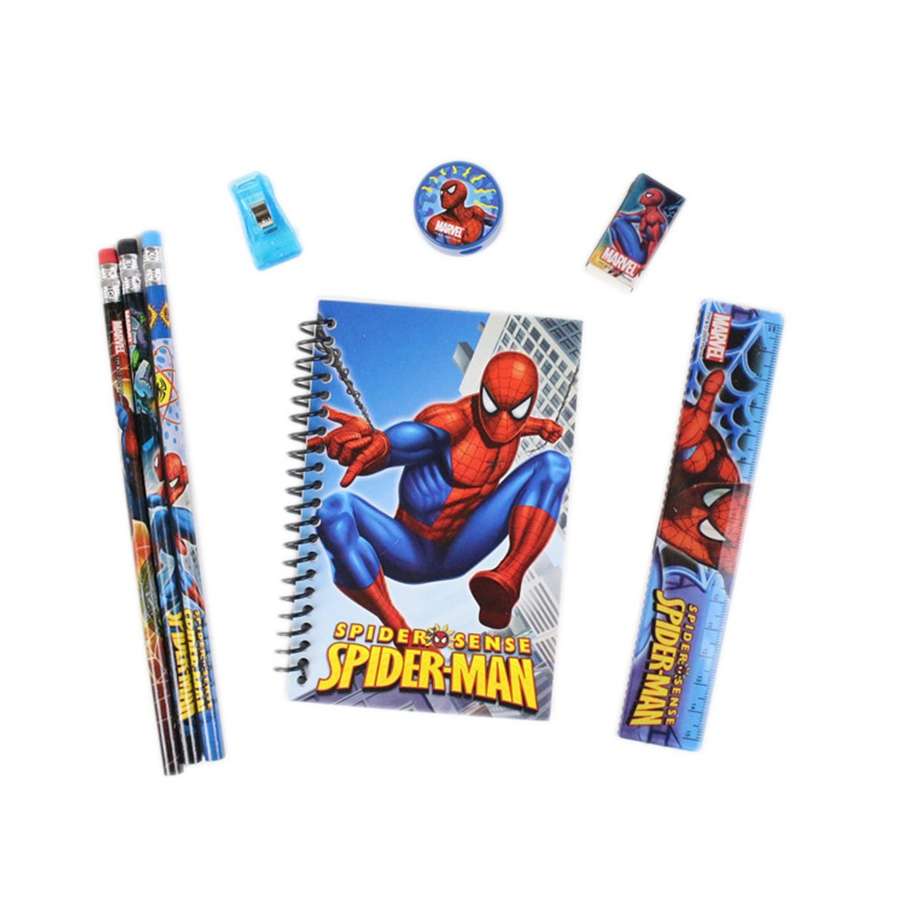 New Marvel Spider-Man Blue Pencils Note-Pad Eraser Sharpener Ruler Stationery