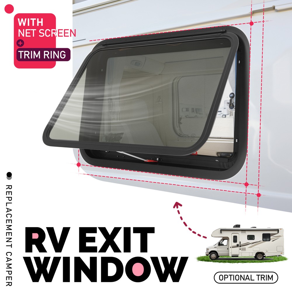 30"x20" For RV Camper Window Emergency Push Out Tinted Glass Exit Window w/Trim