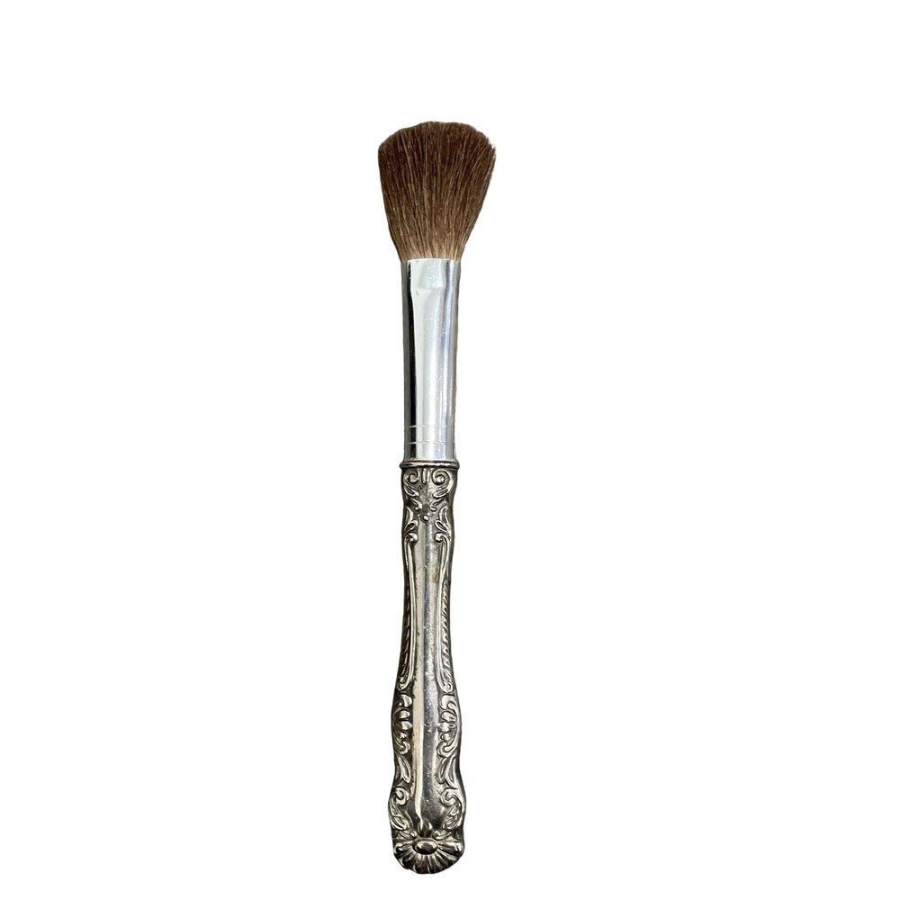 Vintage Silver-Plated Makeup Vanity Brush Pompadour Pattern Design Soft Bristles