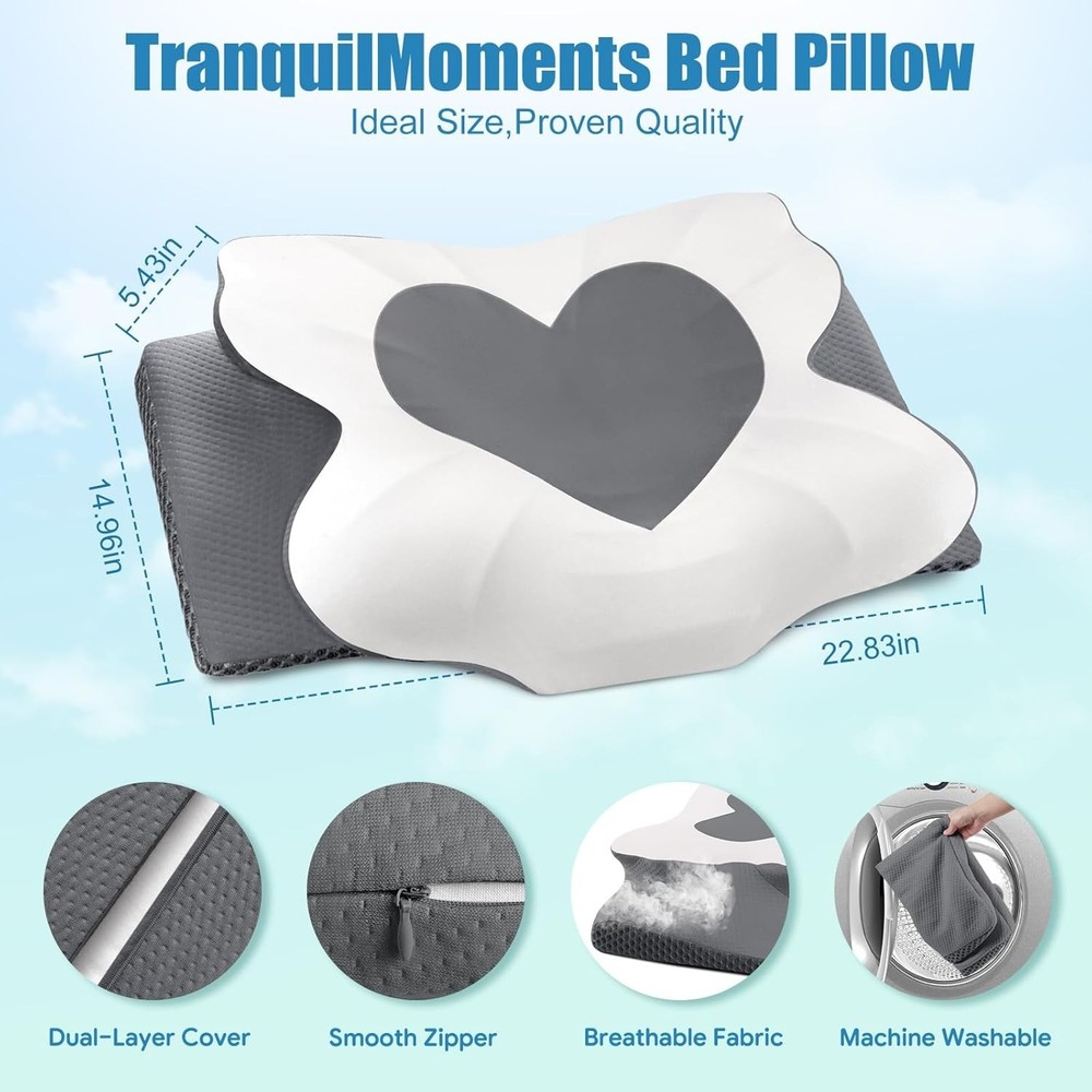 Ergonomic Grey Neck Pillows - Quality Memory Foam for Customized Comfort, 2-Pack