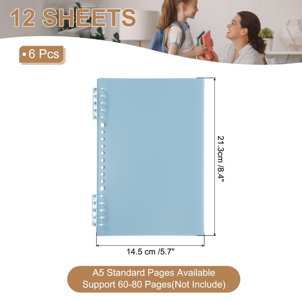 12 Pack A5 22 Mil Plastic Notebook Binder Covers with Binding Comb, Light blue