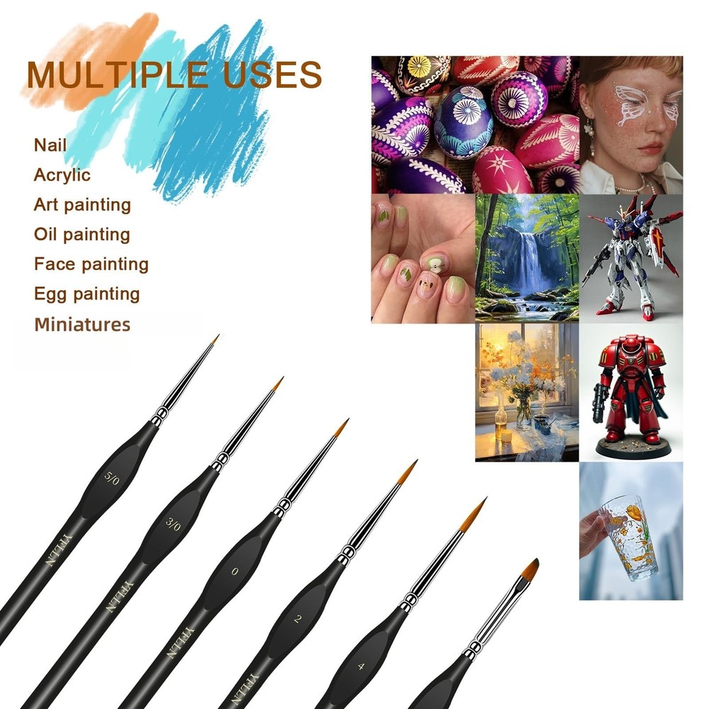 6Pcs Miniature Paint Brushes Set with Triangular Handles - for 6PCS, Black