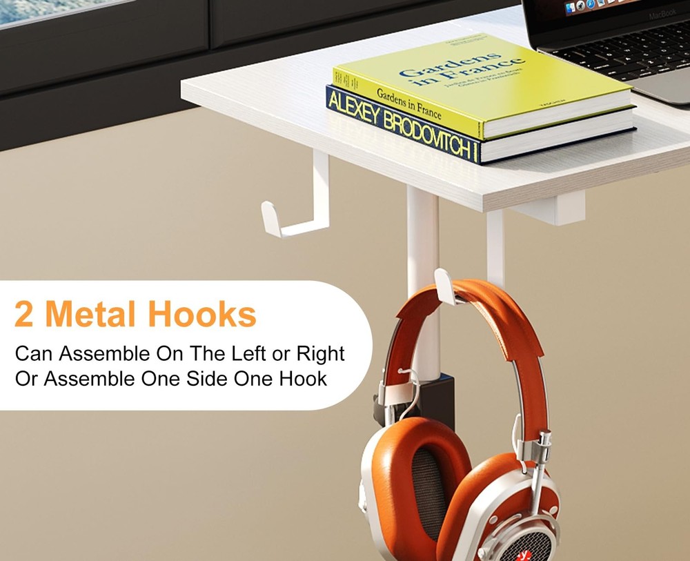 Small Adjustable Height Standing Desk With 2 Hooks, Rolling Sit Stand Up Desk Wi