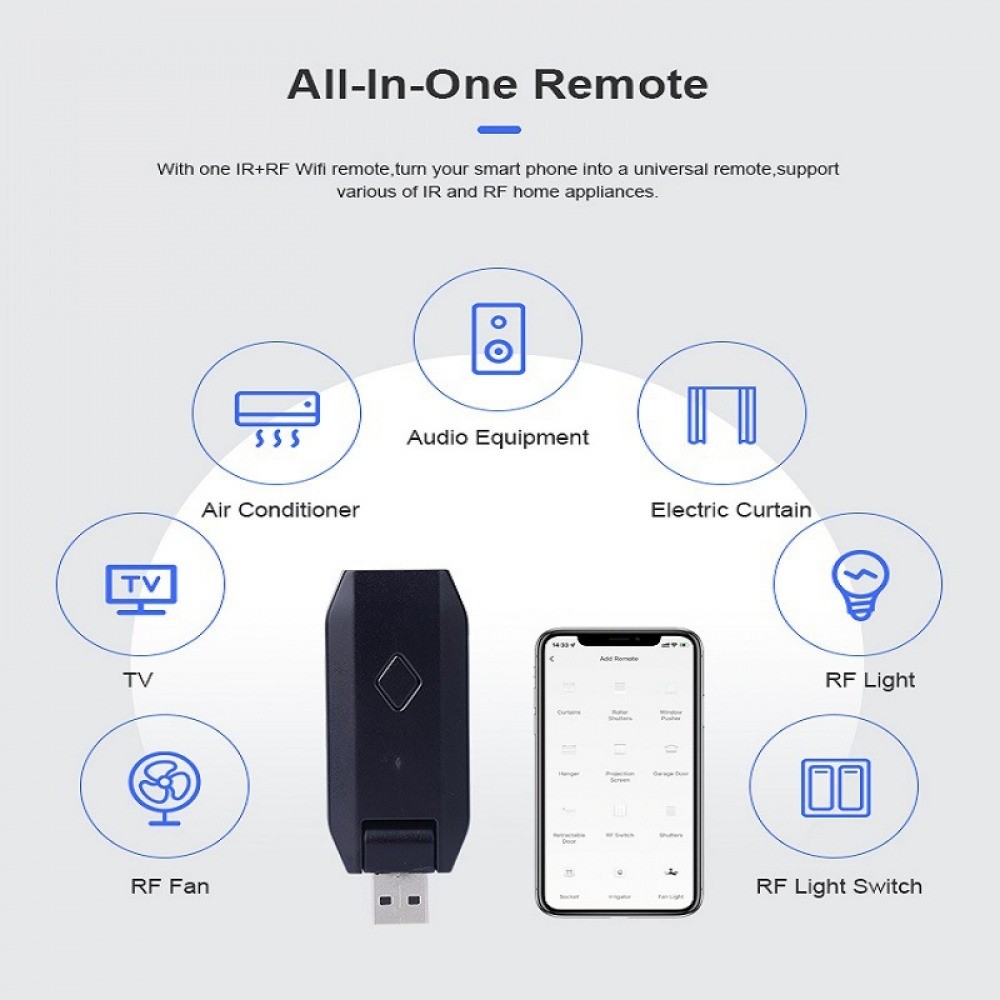 Tuya WiFi IR+Rf Controller Remotely Controlled DC5V 1A Foldable 433.92 Mhz