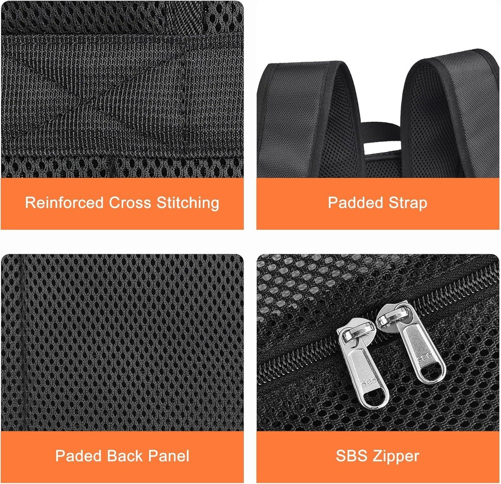 Mesh Backpack Heavy Duty See Through Bag with Paded Strap Large Black