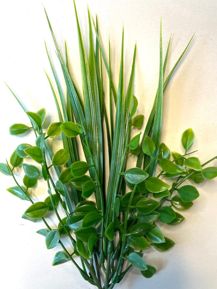 8" MIXED BUSH Pea Leaf & Wild Grass Plastic Artificial Aquarium Plant #831B