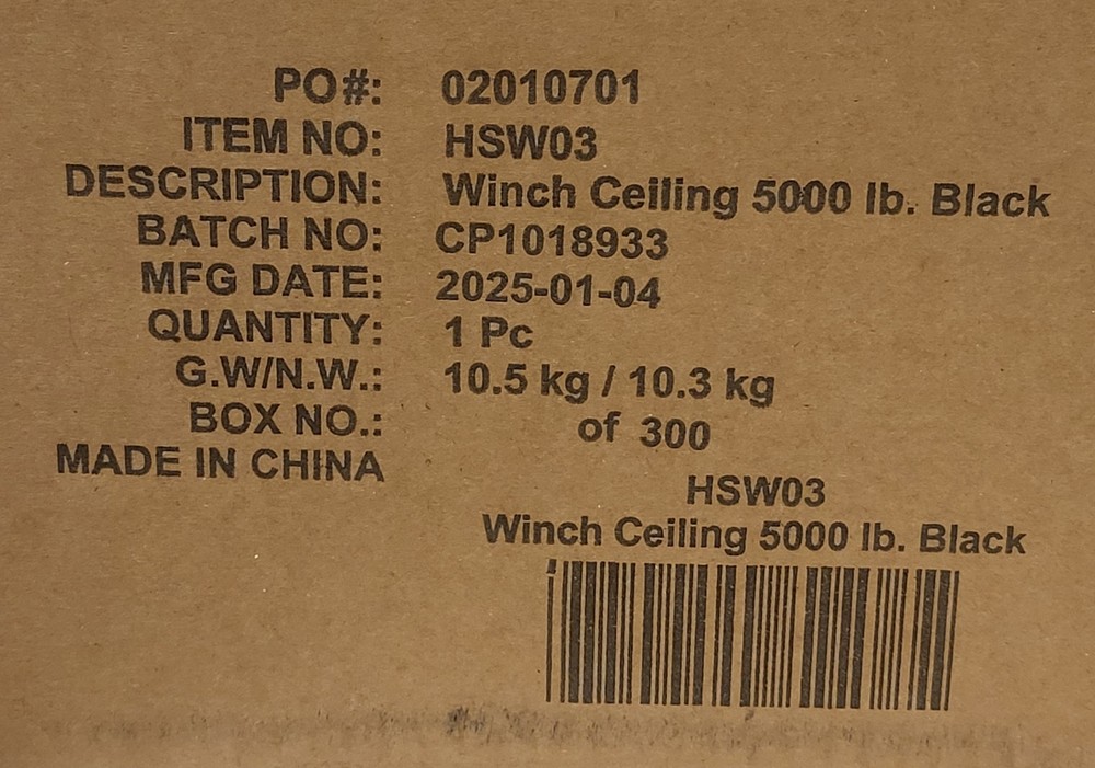 NEW WindLift HSW03 Double Pull 5000 LB Black Ceiling Winch