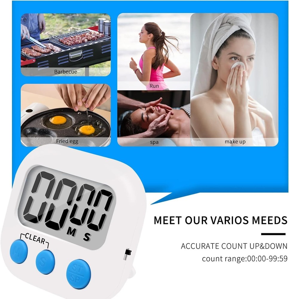 Precision 6-Pack Digital Kitchen Timer with Loud Alarm & Large Display, White