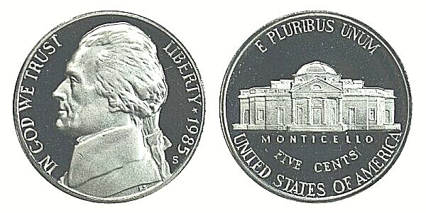 1985 S  Jefferson Nickel Choice  Proof