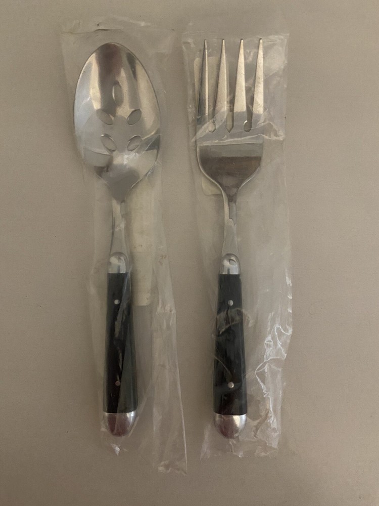 Oneida Palette Black Tablespoon Pierced Serving Spoon & Meat Fork Stainless NEW