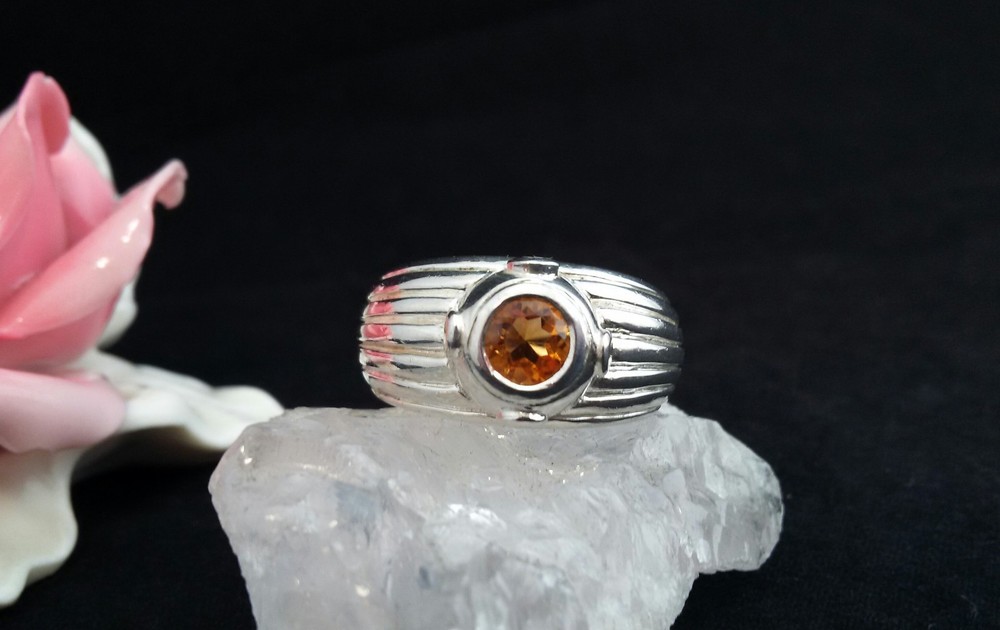 Silver ring gemstone ring silver 925 citrine, size 54 (17.2 mm Ø)