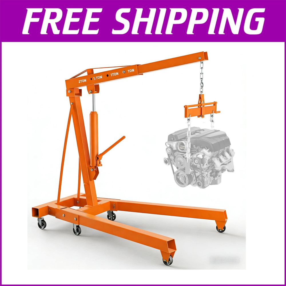 🔝2 Ton Engine Hoist Folding Cherry Picker Engine Hoist with Lever Engine Crane
