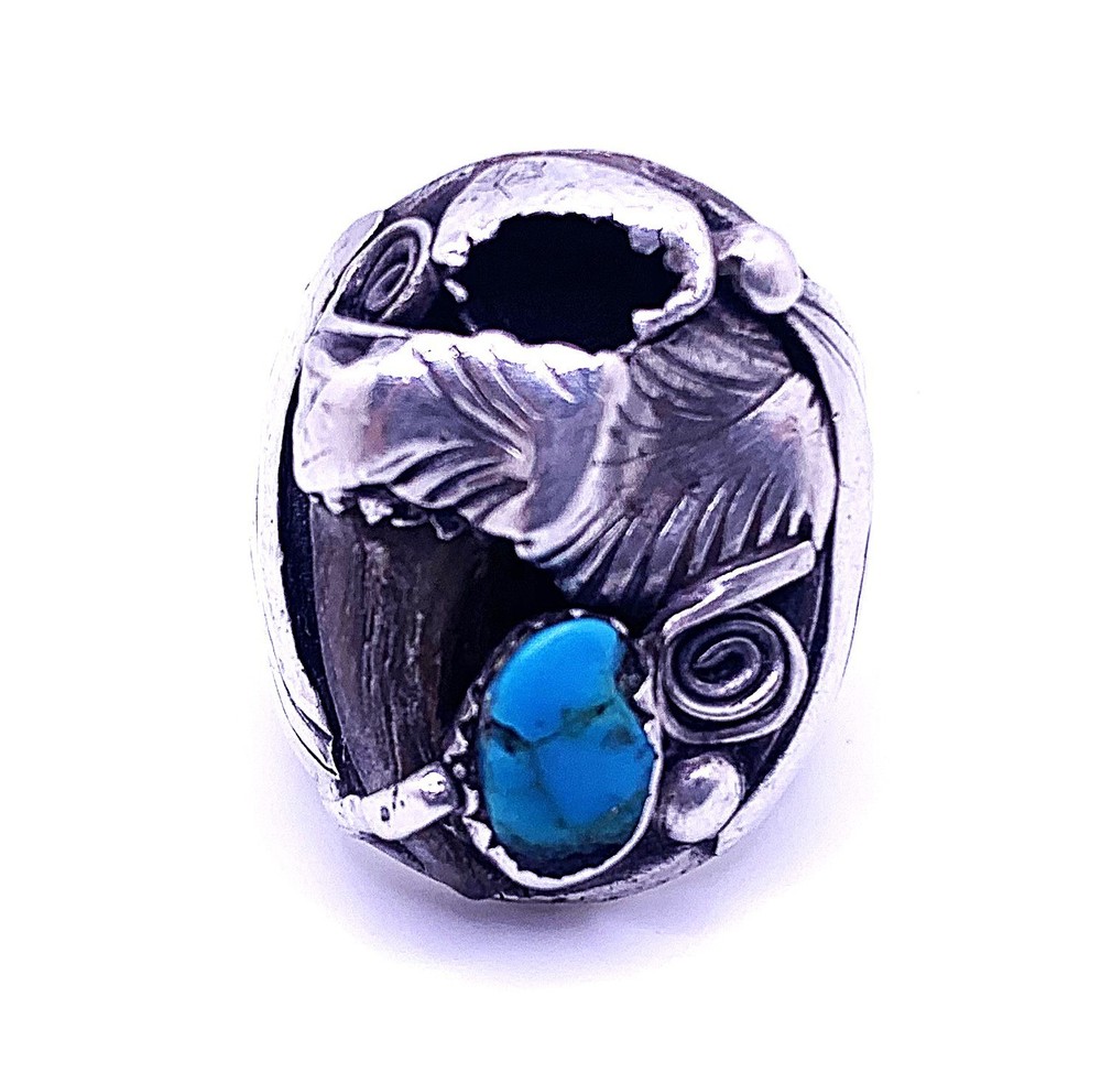 NATIVE AMERICAN TURQUOISE SILVER RING SIZE 8